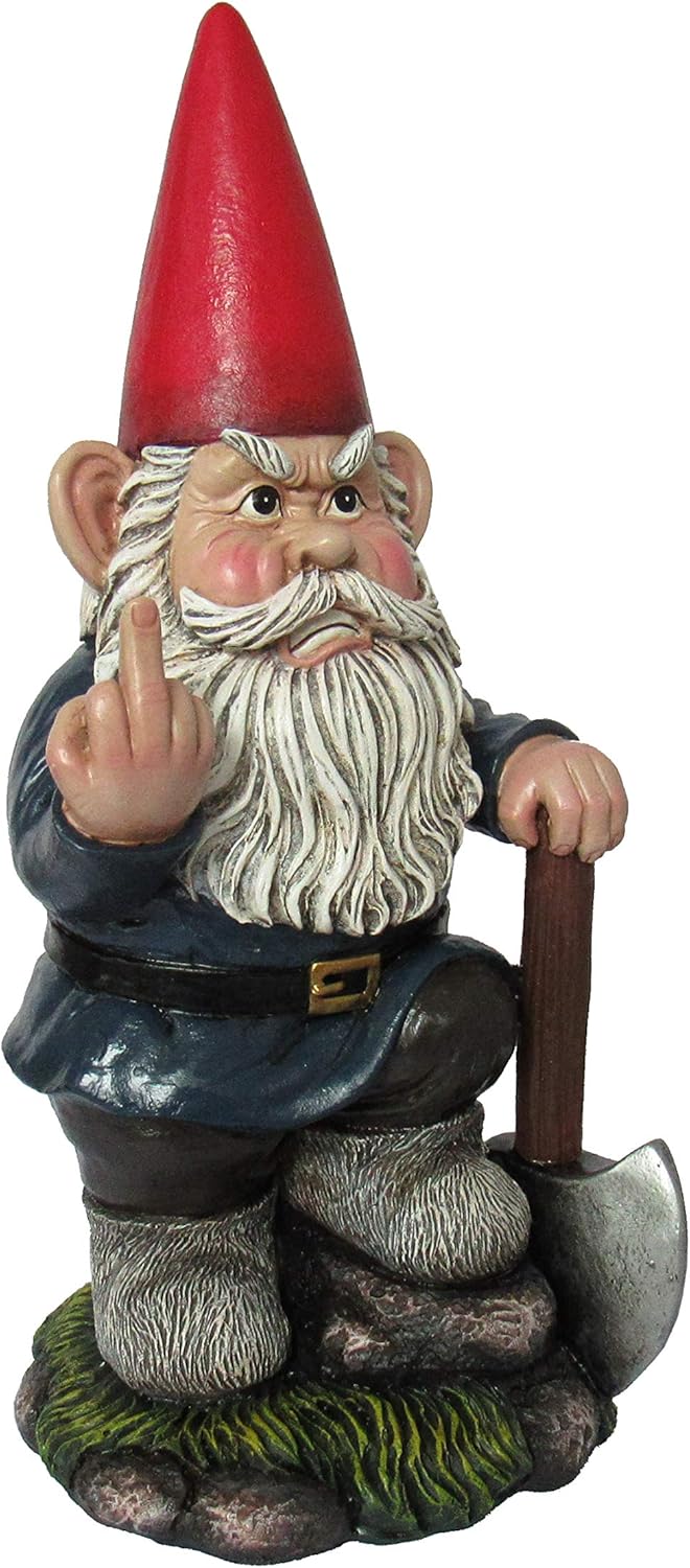 You Dig? - Grumpy Garden Gnome Digging with Shovel Flipping The Bird Middle Finger Statue for Indoor or Outdoor Home and Garden Décor, 8.75 Inches High