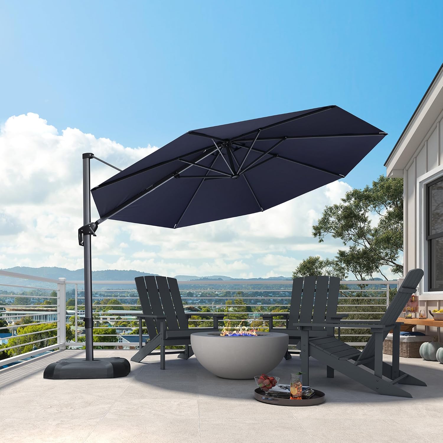 Purple Leaf 11ft Cantilever Patio Umbrella - 360° Rotation, UV-Resistant Navy Blue Offset Umbrella for Deck, Pool & Garden