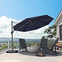 Purple Leaf 11ft Cantilever Patio Umbrella - 360° Rotation, UV-Resistant Navy Blue Offset Umbrella for Deck, Pool & Garden