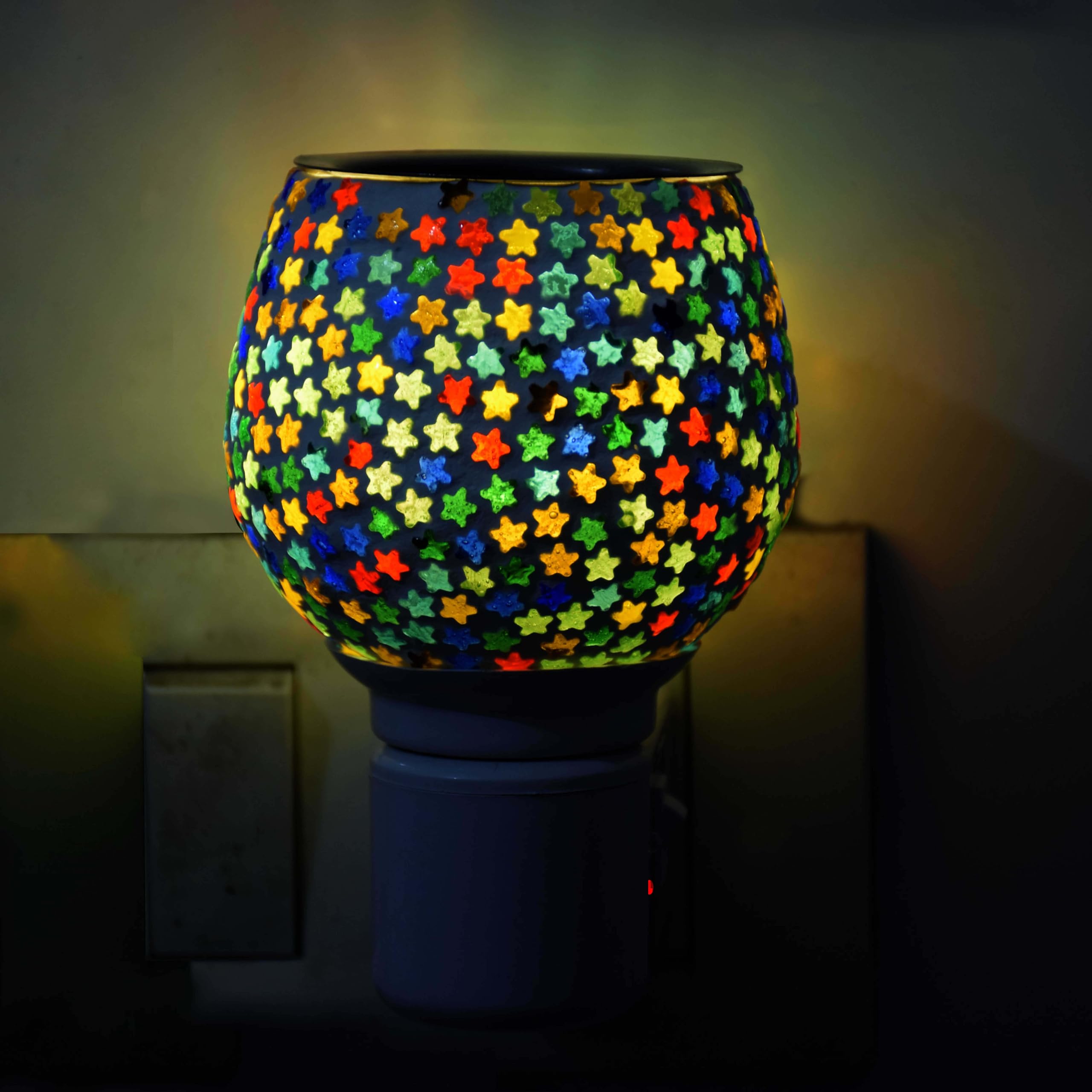 Pure Source (India) Electric Aroma Diffuser | Kapoor Dani Cum Night Lamp Multi Functional Essential Oil Camphor Burner for Fragrance with Switch On/Off Button for Heating (Small Stars - Round) 3