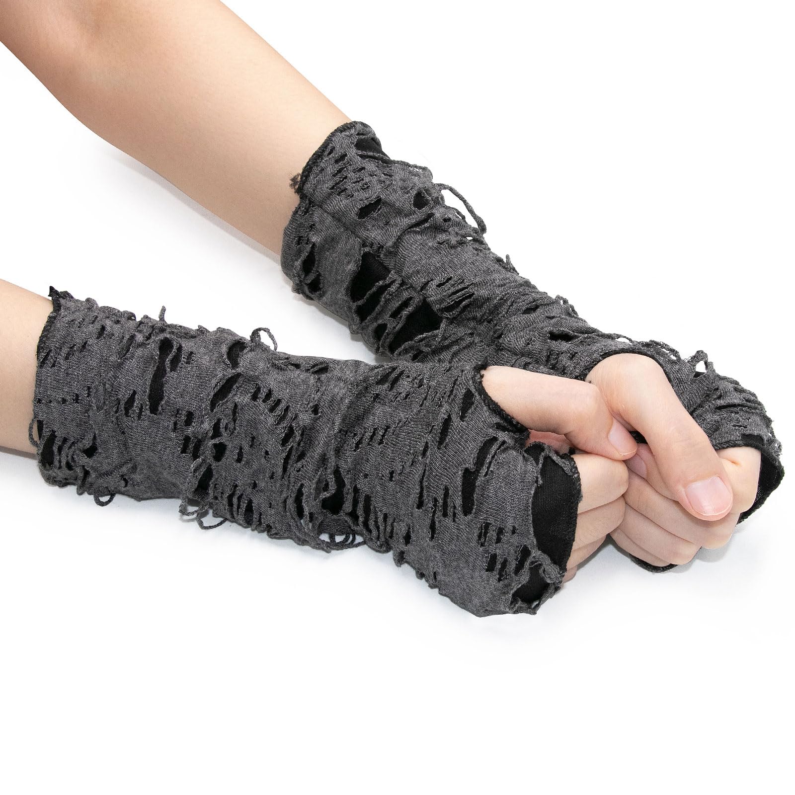 Long Keeper 1 Pair Punk Gothic Fingerless Gloves Ripped Hole Spider Web Half Finger Gloves for Women Halloween Gloves for Costume Party Cosplay Accessory - Image 3