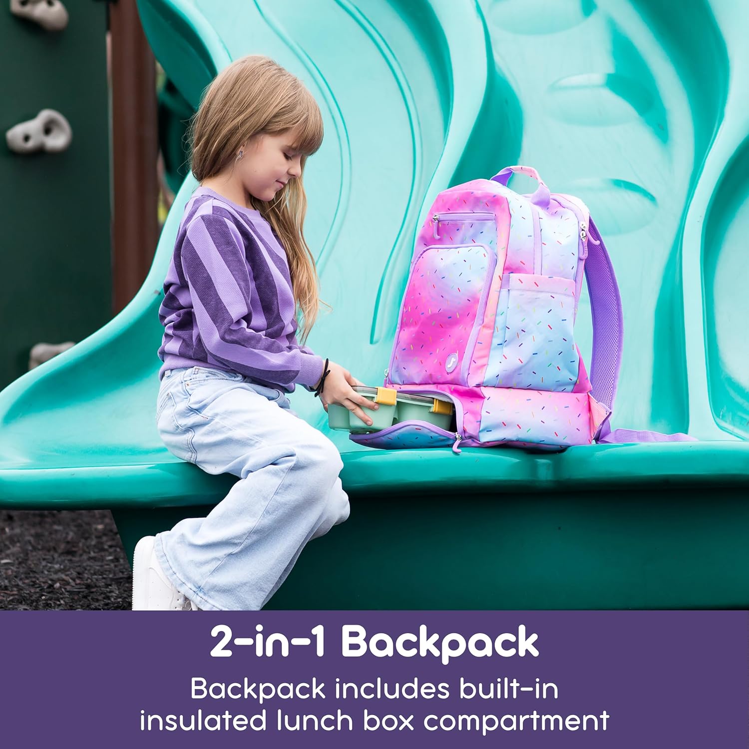 J World New York 2-in-1 Insulated Backpack Lunch Box for Kids. Adult School Bookbag, Galaxy