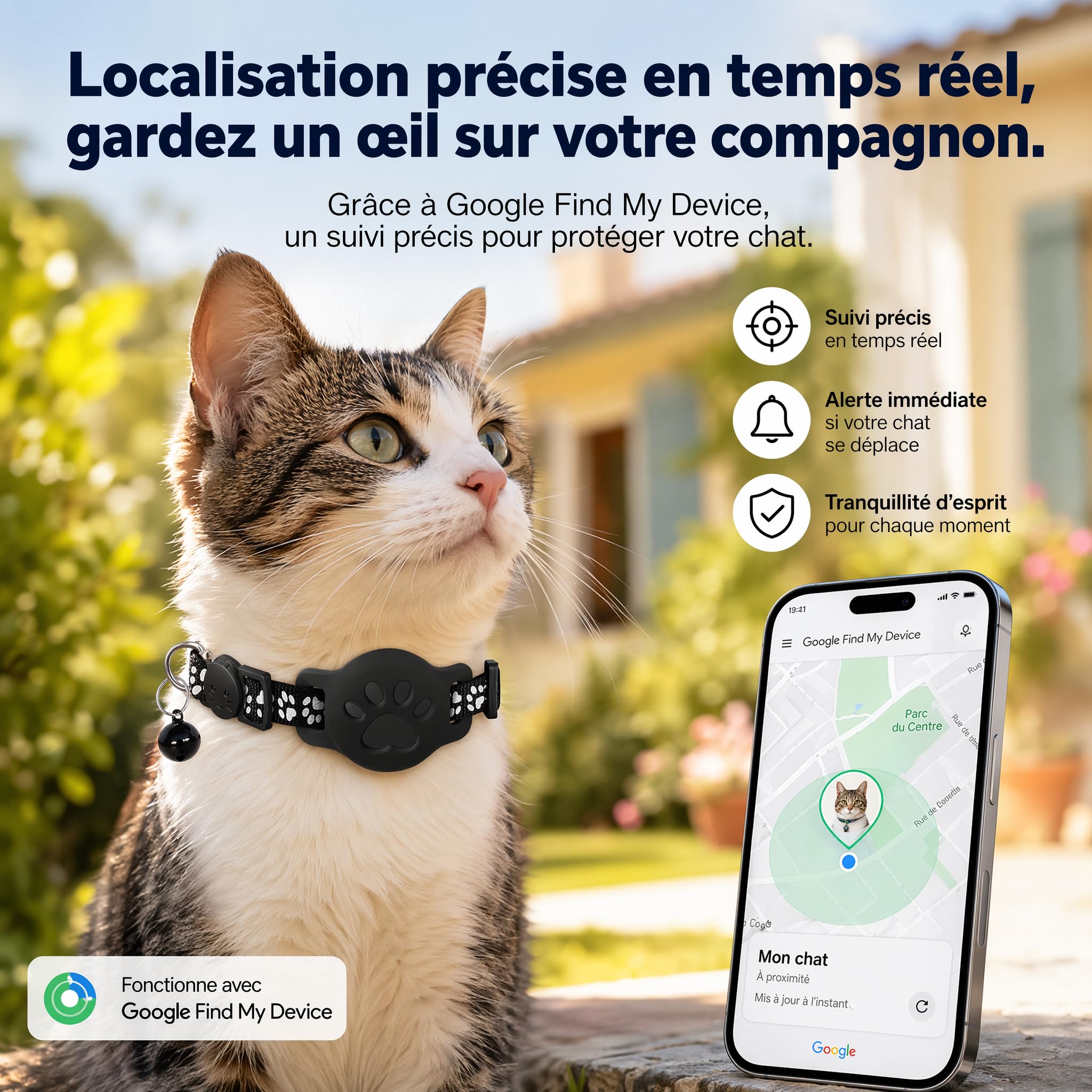 GéNéRique Collier GPS Chat, Traceur GPS Chat, 2026 Nouveau Traceur GPS Chat Tracker, sans Carte Sim, sans Abonnement Mensuel, avec iOS & Android, Localisation Temps RéEl, ImperméAble Et Durable