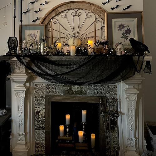 Miniatura 5 de llablurr Tela espeluznante de Halloween de 30 x 400 pulgadas, decoración de Halloween, tela negra espeluznante, gasa aterradora, decoración de