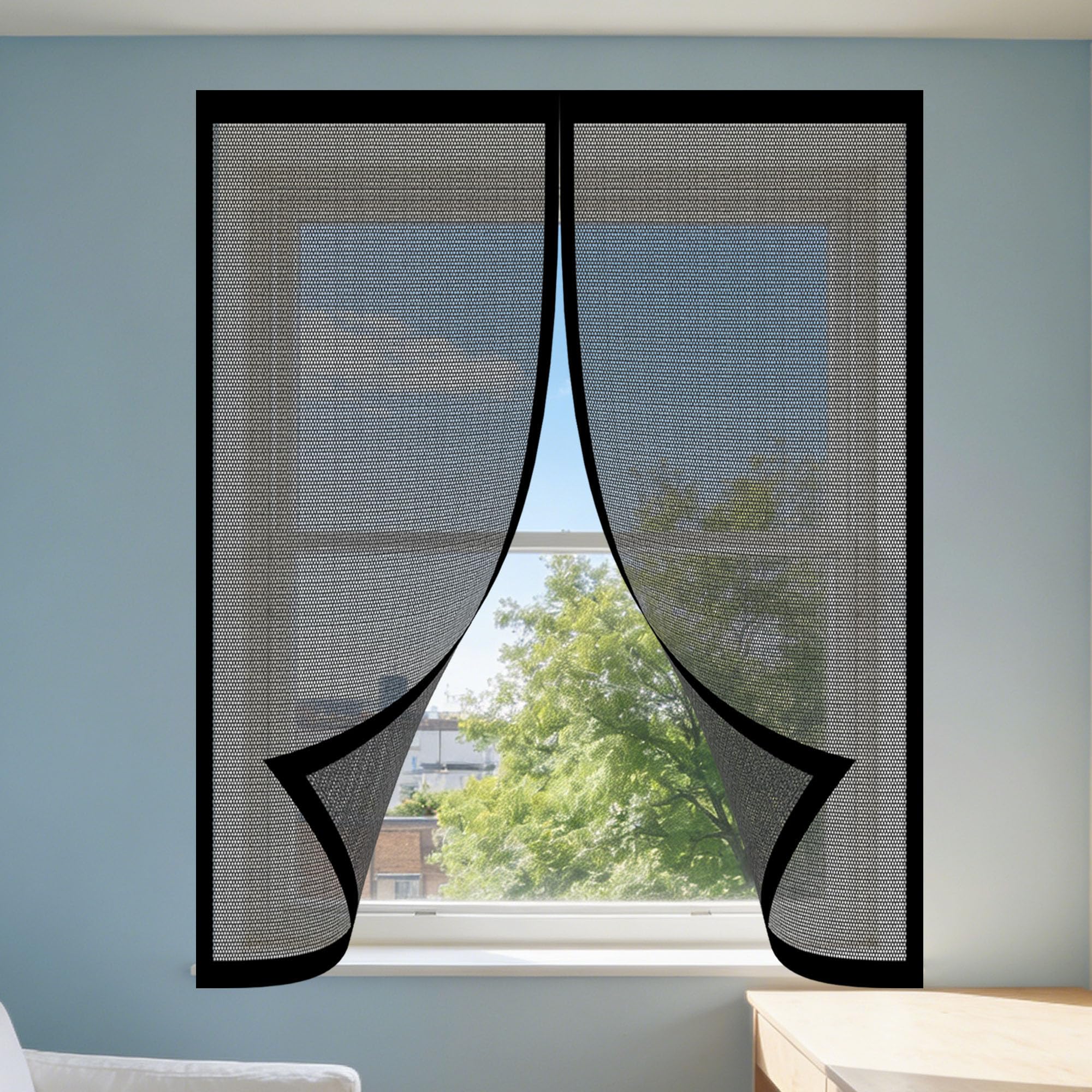 Zjunli Black Magnetic Fly Screen Window 115 X 170 Cm Selfadhesive Tape Fly Screen For Window Easy Installation For Living Room Bedroom Offfice,