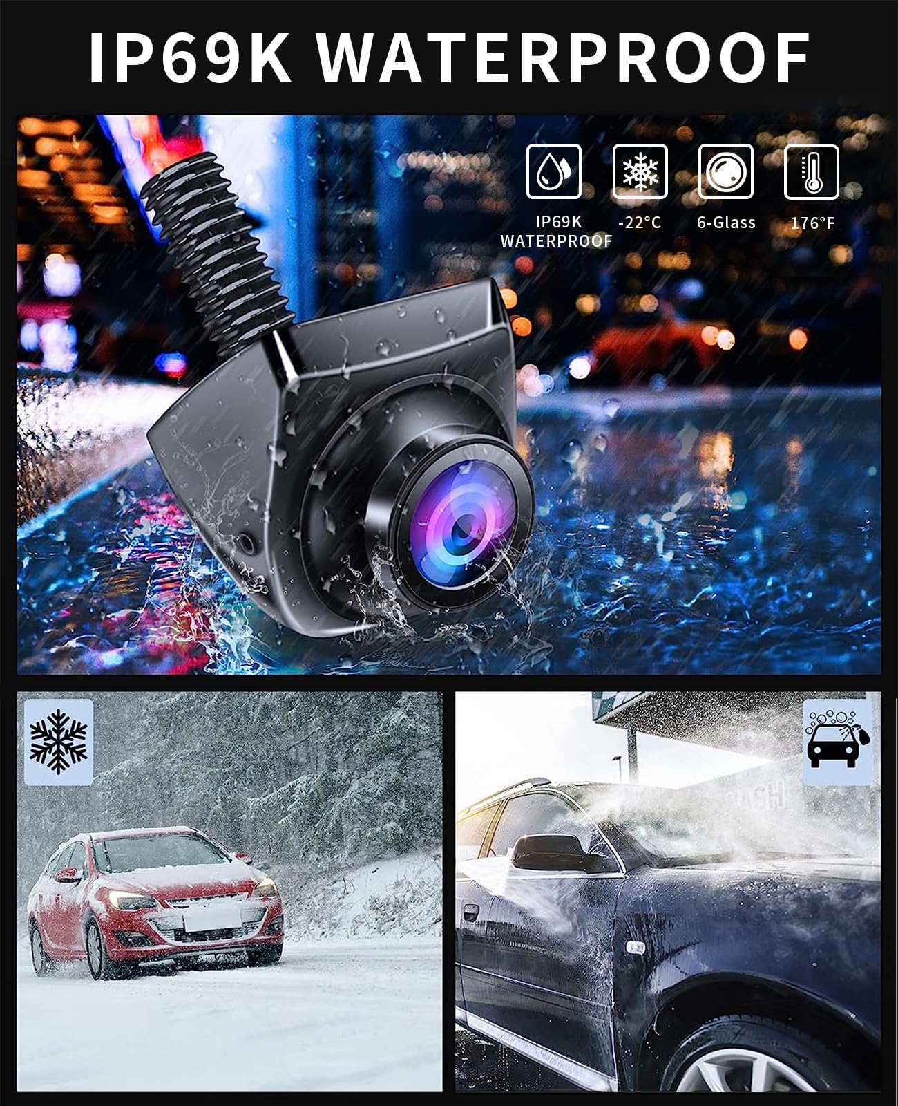 OBEST Zestaw samochodowej kamery cofania AHD z monitorem 4,3 cala, tylną kamerą parkingową 1080P, noktowizorem, obrotem 360°, szerokim kątem 170° i zestawem ekranów do przyczep kempingowych 12V