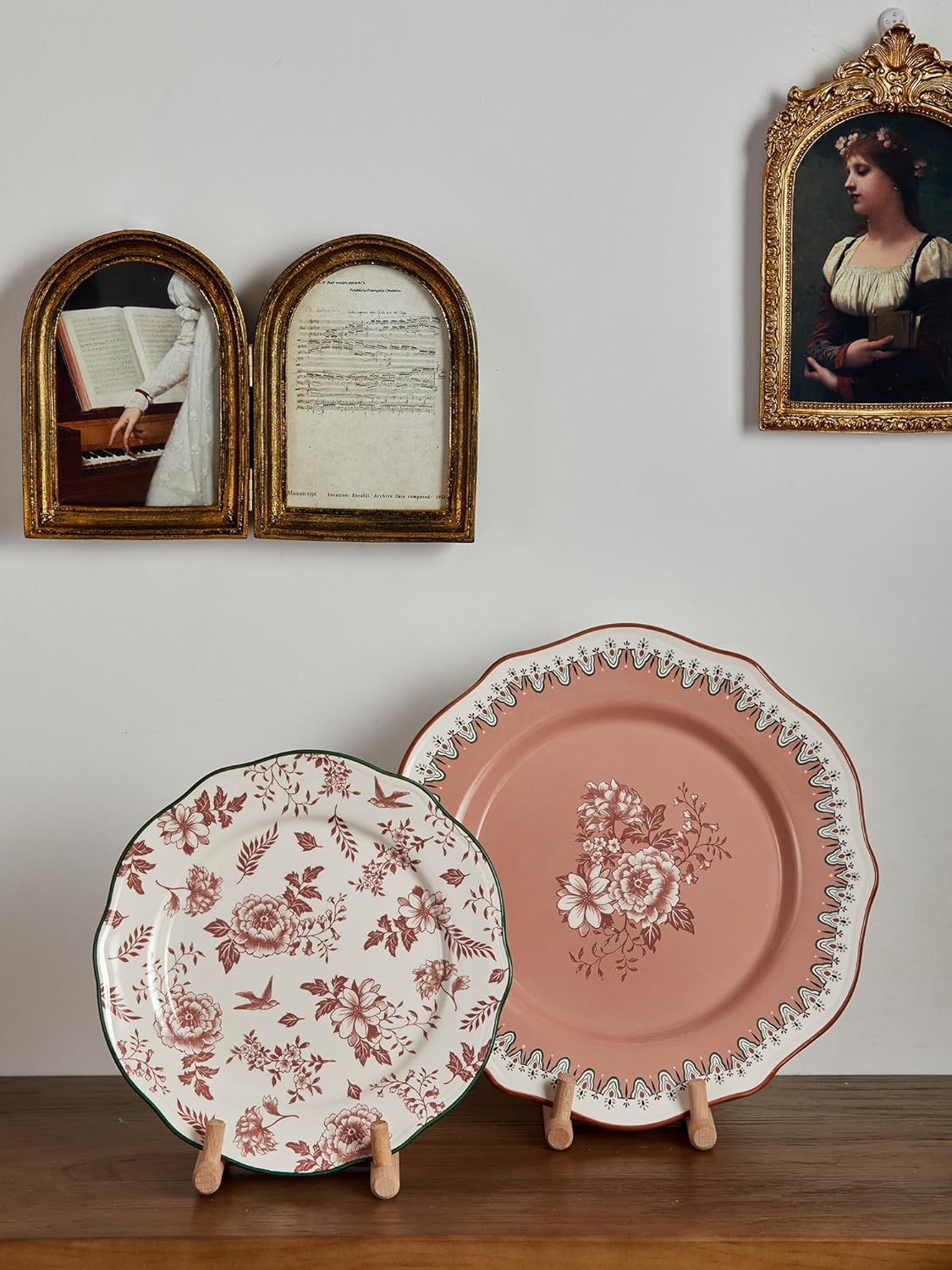 Bico Country Wanderlust Scalloped Ceramic 11 inch Dinner Plates, Set of 4, for Pasta, Salad, Maincourse, Microwave & Dishwasher Safe