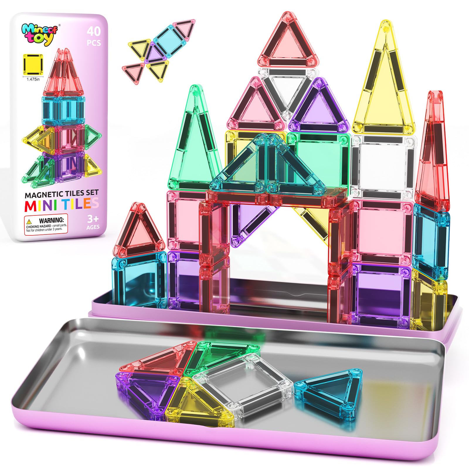 40PCS Magnetic Tiles Mini Travel Essentials Toddler Toys with Case Set Preschool Montessori Education Magnetic Building Blocks Games
