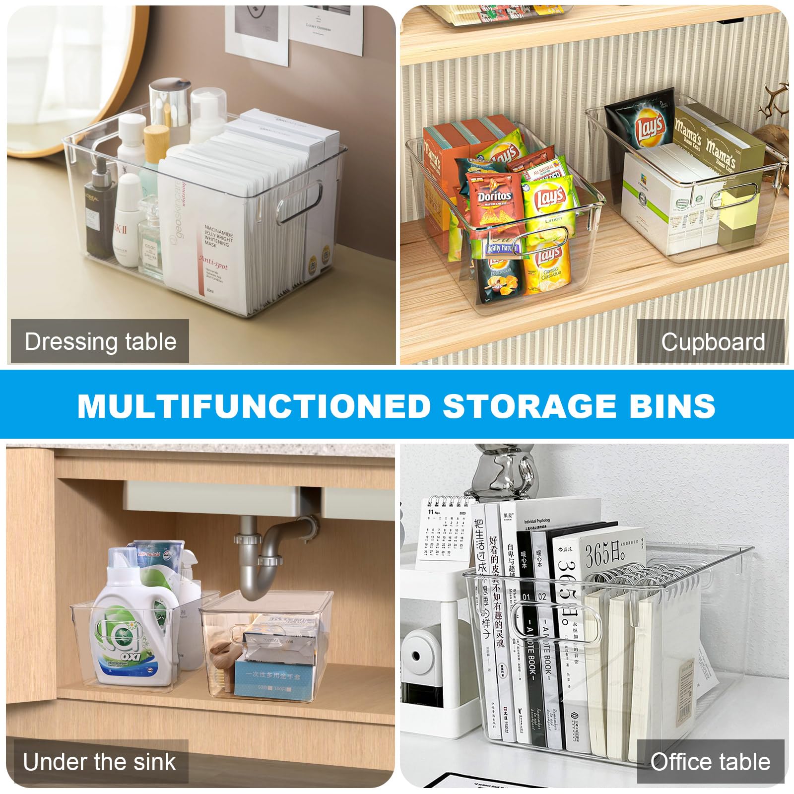 Organizador Nevera, Organizador Fruta Nevera Transparente Apilables, Juego de 4 Cajas de Almacenamiento para Cocina con Tapa para Armario, Cocina, Organizadores Neveras, 28,6 x 19 x 15,5 cm
