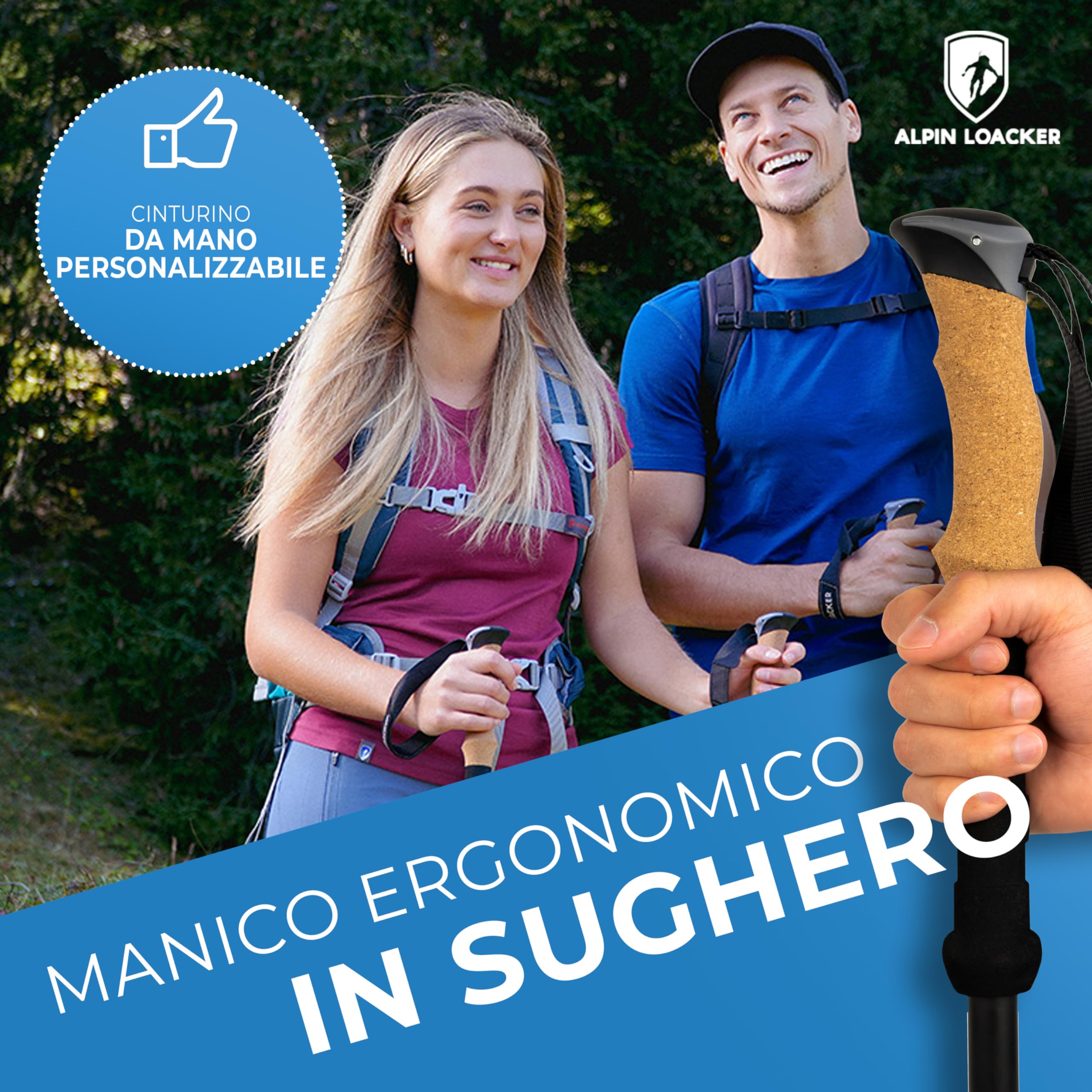 ALPIN LOACKER Bastoncini Trekking in Carbonio o Alluminio | Ultraleggeri, Resistenti, Regolabili e Ammortizzati | Multiuso: Montagna, Nordic Walking, Sci Alpinismo