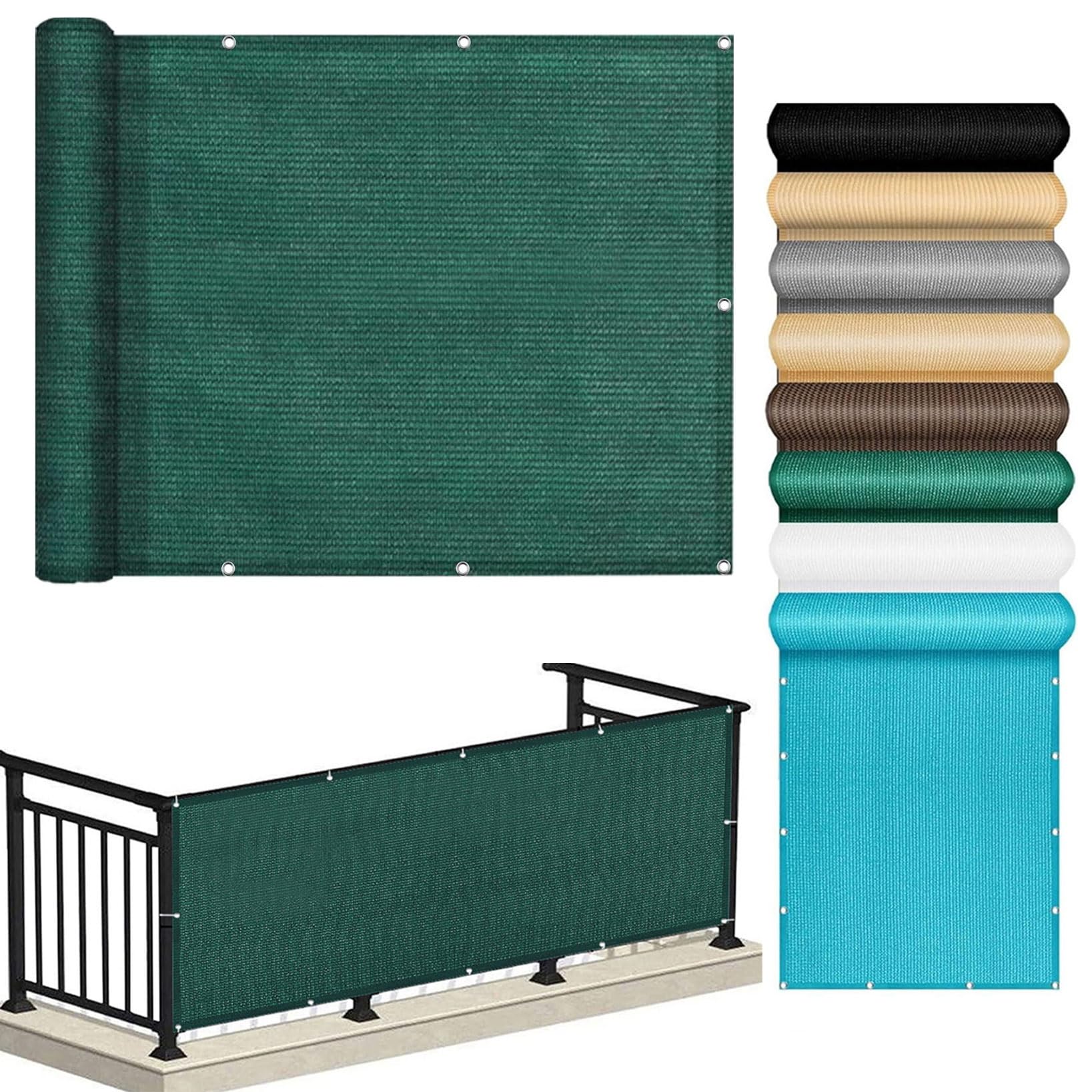 Balkon Sichtschutz Plane – 55 X 800 Cm, Dunkelgrün, Wasserabweisend, UV- & Windgeschützt, Mit Kabelbindern Zum Einfachen Anbringen