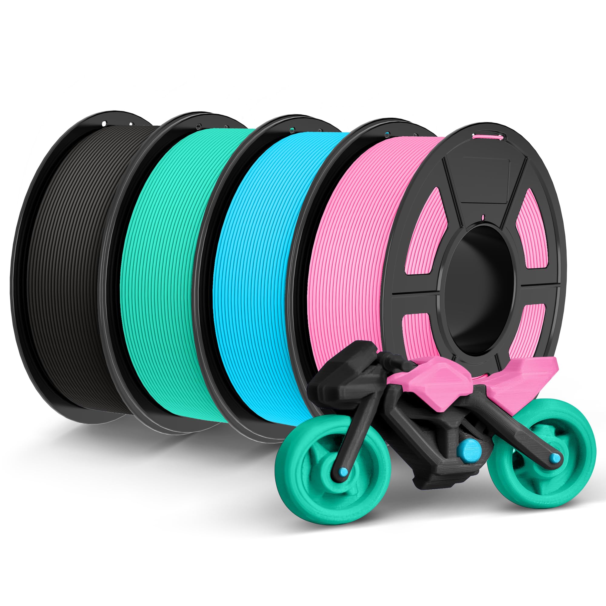 TECBEARS Rapid PETG Filament 1.75mm, 4kg Black+Mint Green+Sky Blue+Pink