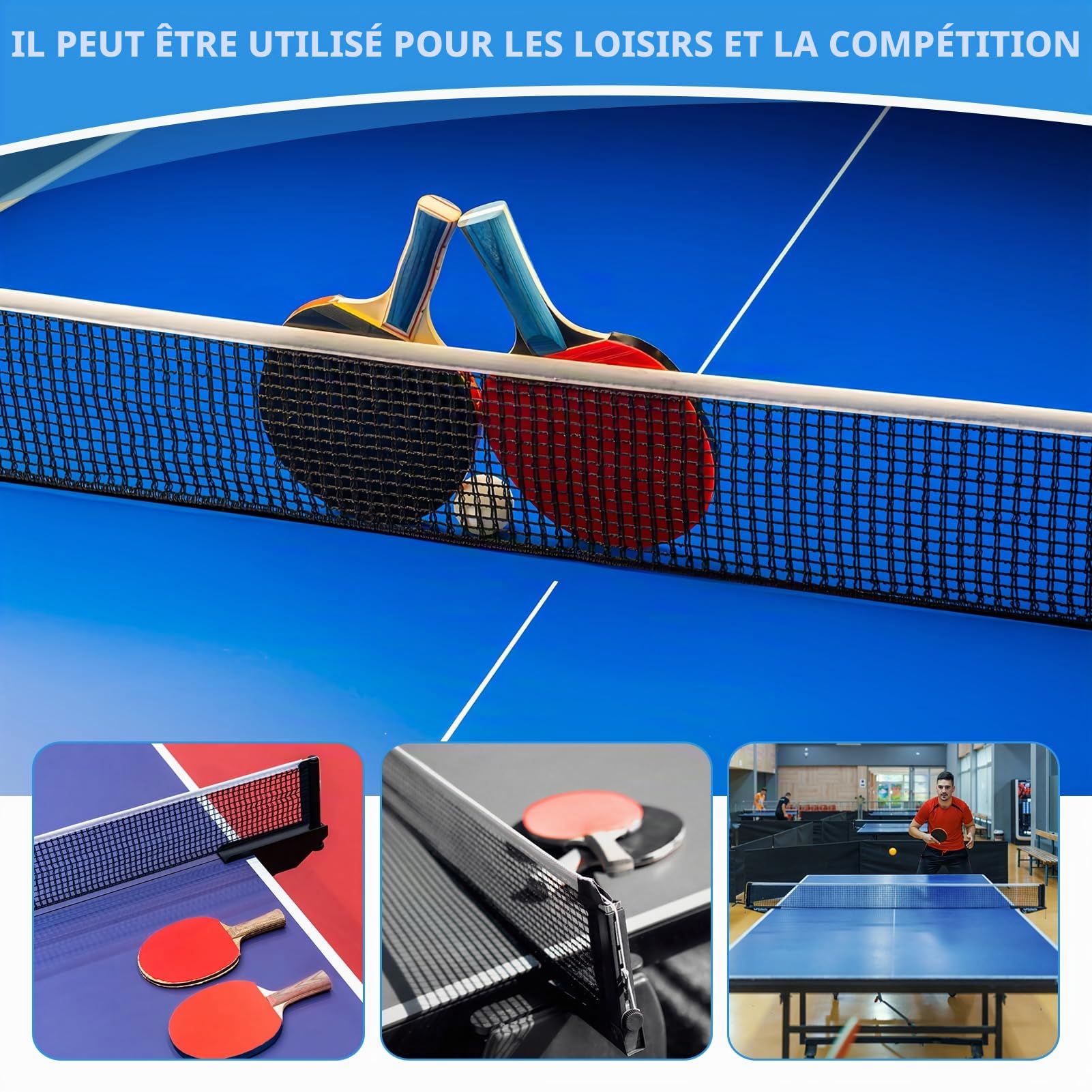 sourcing map Filet de ping-pong portable en nylon pour toutes les tables, 1,75 m, pour l'extérieur et l'intérieur, noir sourcing map Filet de ping-pong portable en nylon pour toutes les tables, 1,75 m, pour l'extérieur et l'intérieur, noir