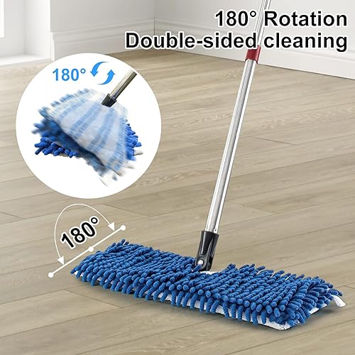 Miniatura 8 de Trapeador de polvo de microfibra para suelos de madera dura, trapeadores planos para limpieza de suelos, trapeadores abatibles de doble cara con