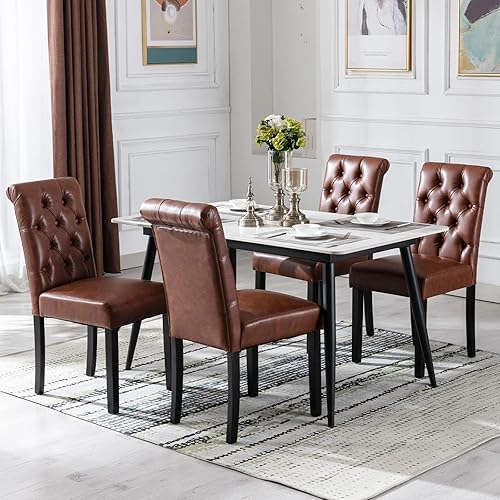 Miniatura 21 de Juego de 4 sillas de comedor tapizadas de terciopelo de madera maciza copetudas, con respaldo alto, sillas Parsons sin brazos para cocina y comedor,