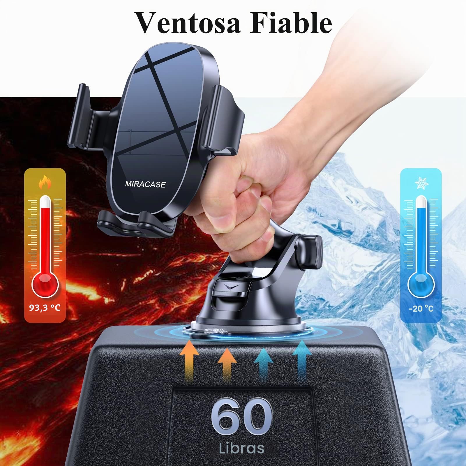 Miracase Soporte Móvil Coche【2024 Mejorado】 3-en-1 con Ventosa Fuerte, Suporte Telemovel Carro Universal para Parabrisas & Salpicadero & Rejilla, Compatible con iPhone, Xiaomi, Samsung y Más