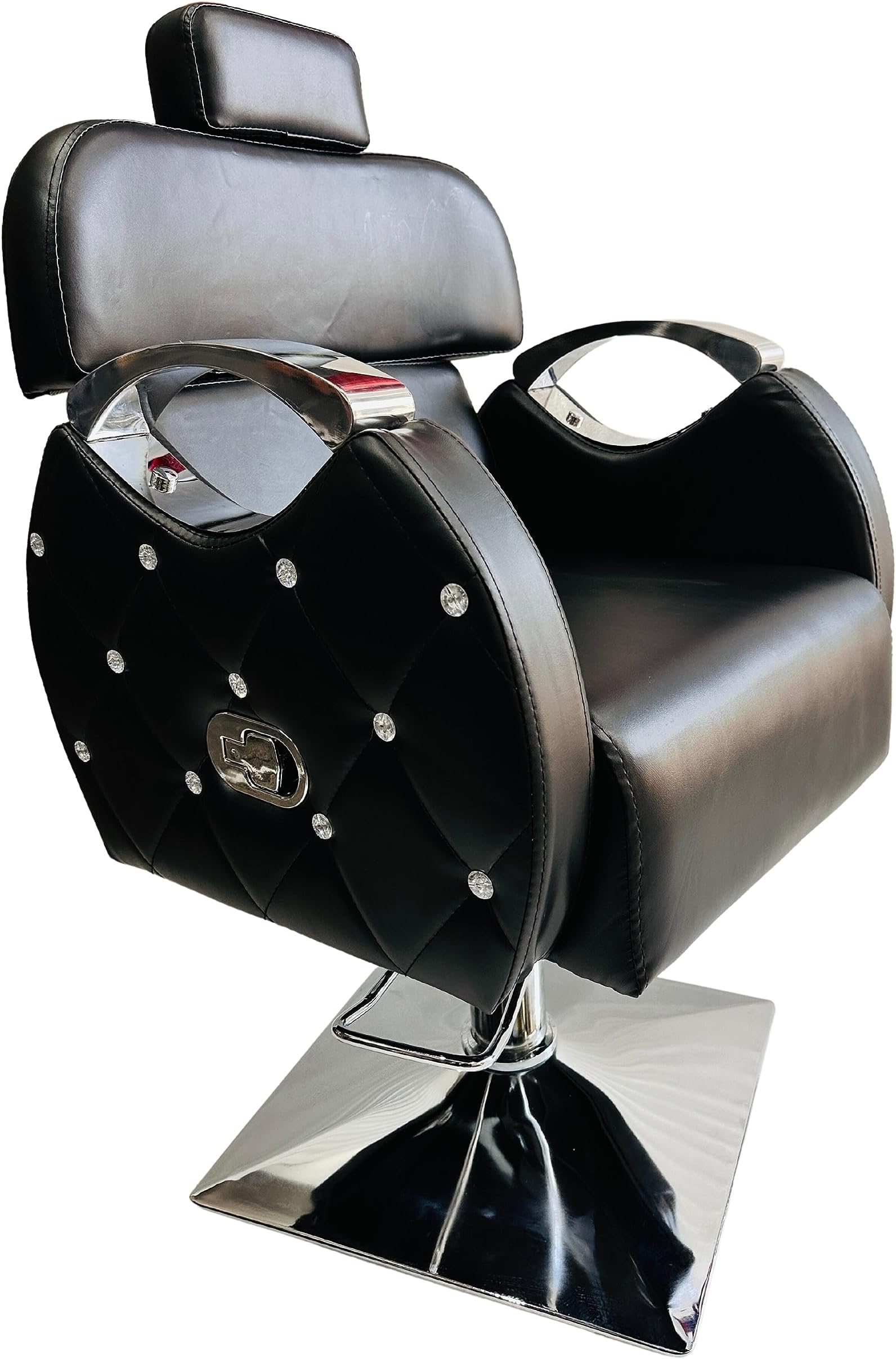 Leather Beauty Parlor Cutting Chair,Salon/Barber/Cutting/Makeup/Makeover Bride Bridegroom Chair, Cushioned Seat Back, with Hydraulic & Push Back System (Black) (Steel Handle Black)