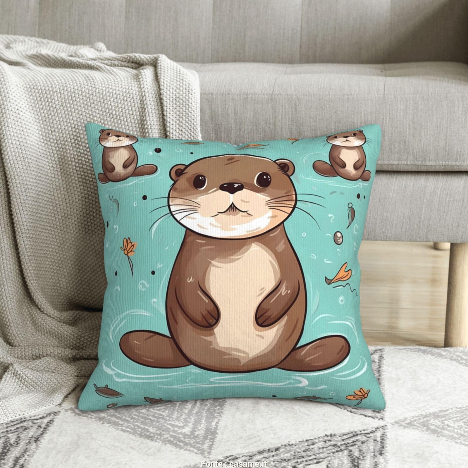 Housses coussin loutre 40x40 peluche pour decoration canape salon moderne et chambre