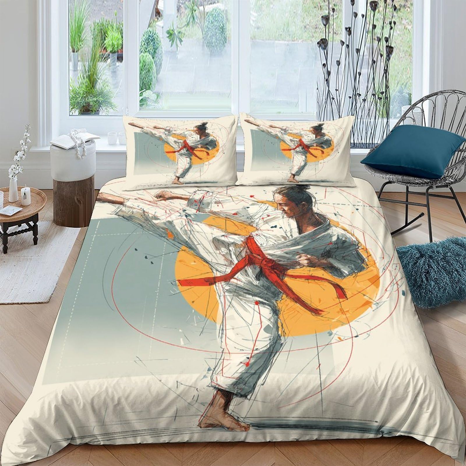 Ctjqhvkz Style-2 3D Printed Karate Kick Fitted Sheet Microfiber Soft Breathable Martial Arts Bed Sheet For Bedroom Dorm Decoration Single（135X200cm）