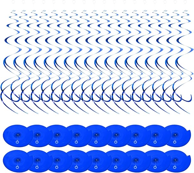 18pcs Swirl Decorations Blue, Party Foil Hanging Swirls, Resuable Spiral Swirls Ceiling Decoration, Hanging Streamers Party Decorations for Birthday Wedding Kids Boys Girls Adult Party (Blue)