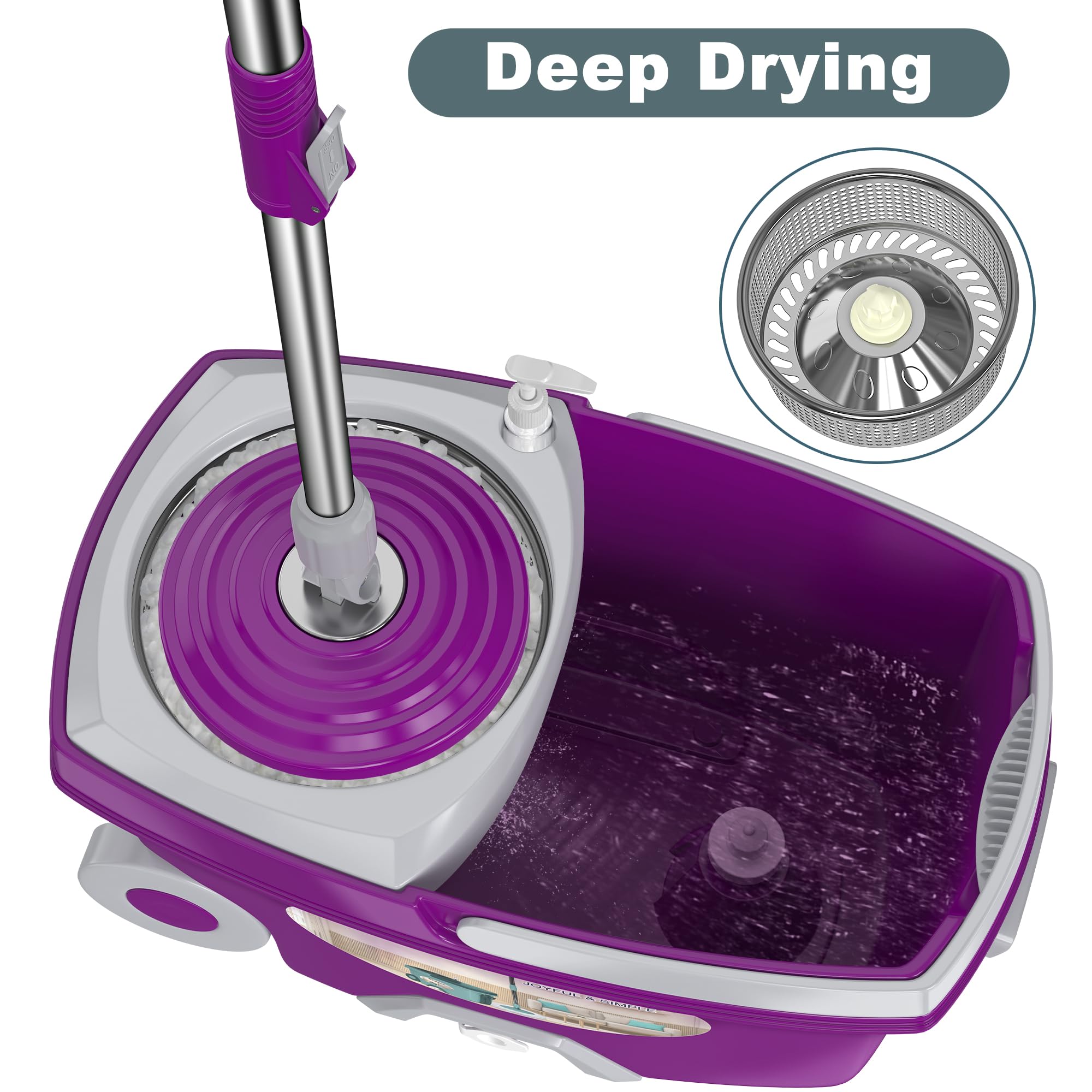 Mopa giratoria de doble compartimento y cubo, fregona y cubo con juego de escurridor, fregona giratoria de 360° para limpieza de suelos con 6 cabezales de repuesto de microfibra, mango extendido de 61