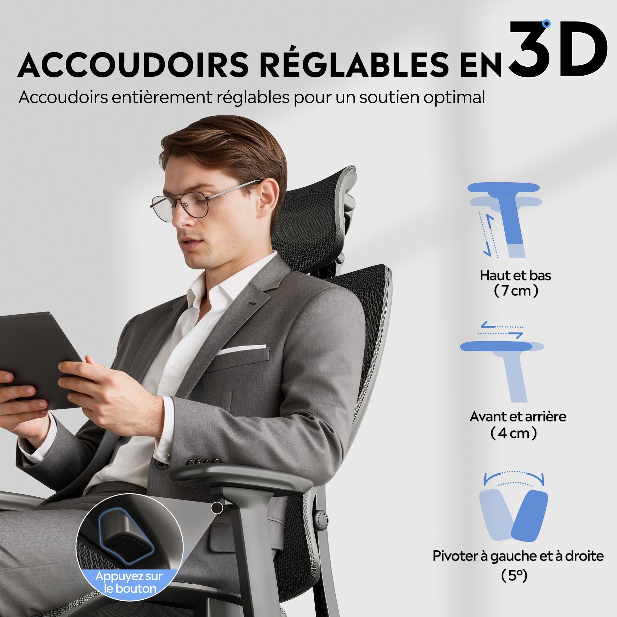 DEVAISE Chaise de Bureau Fauteuil Ergonomique avec Repose-Pieds, Dossier Réglable 90°-145°, Soutien Lombaire Supplémentaire, Base Métallique Robuste, roulettes Silencieuses, Charge Max 180 kg, Noir