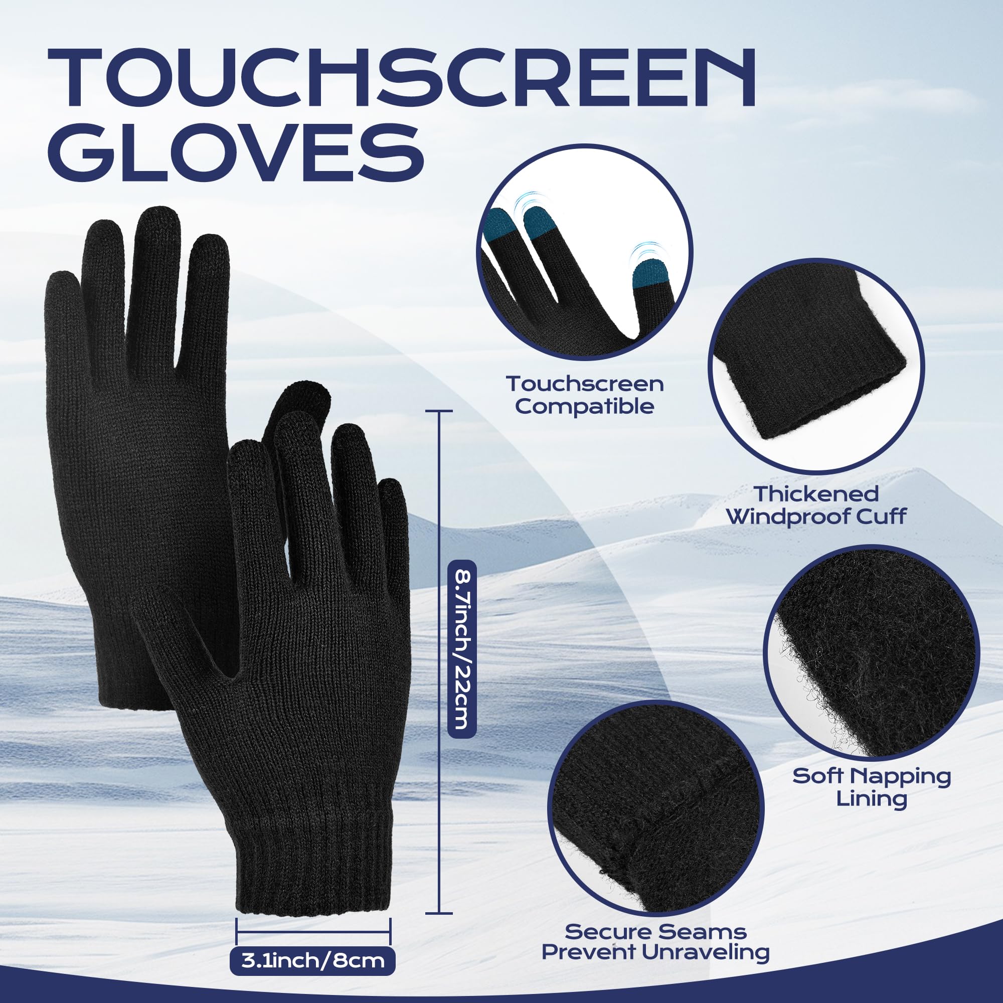 Mütze, Schal & Handschuh-Sets für Damen Herren,Wintermütze Strickmütze Beanie Schlauchschal Winterhandschuhe Touchscreen Handschuhe für Kaltes Wetter 3-in-1 Geschenk Set für den Winter