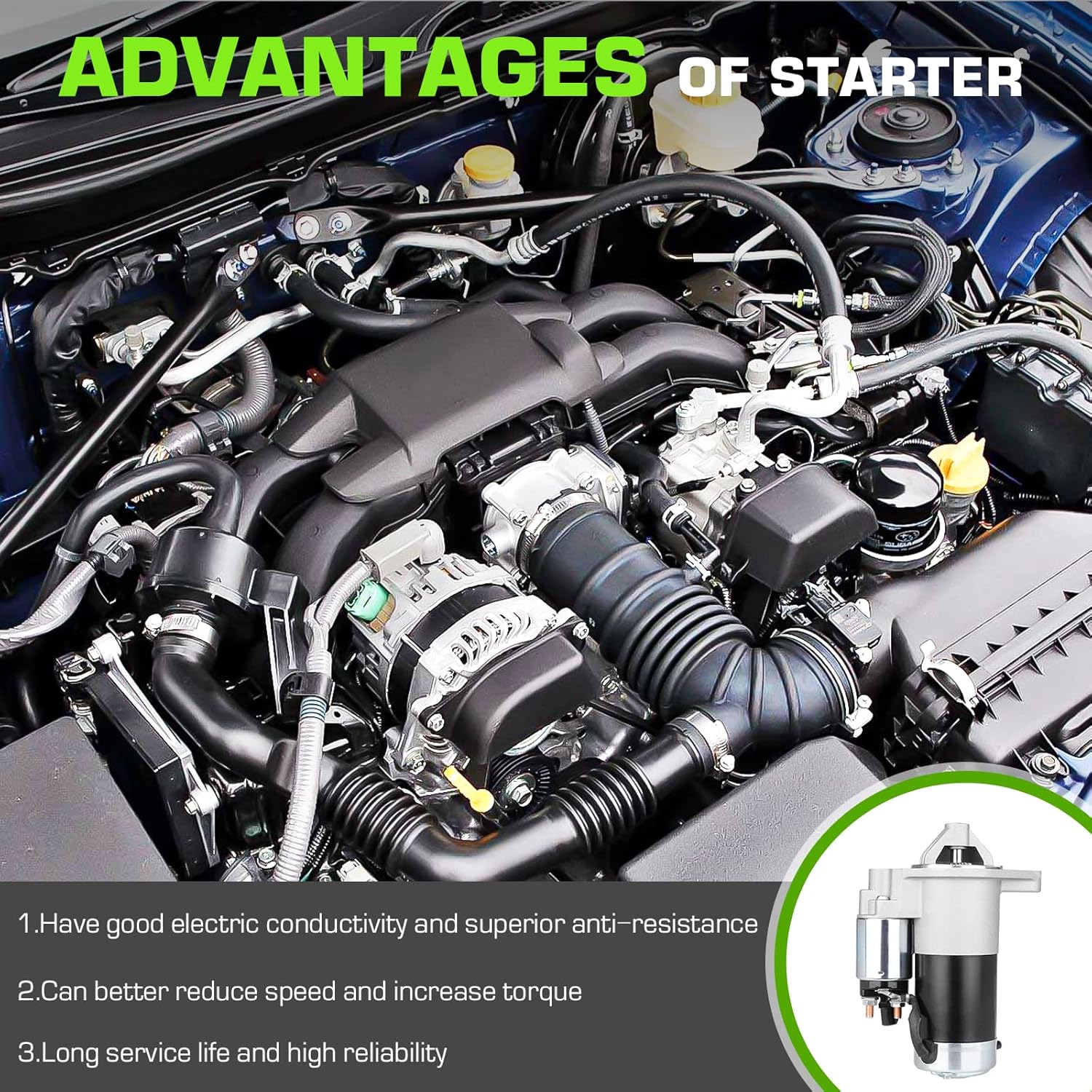Starter for 4.0L Replacement Fit for Jeep Cherokee 1999-2001 4.0L, for Grand Cherokee for TJ Series for Wrangler 1999-2002 4.0L, for 17403 17689 STR-3022B 56041012AD 410-48052 17749 M1T84381 SMT0077