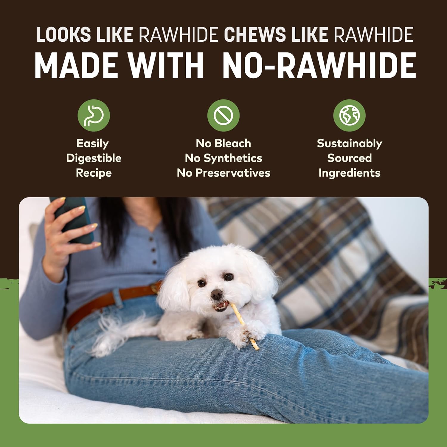 Earth Animal No Hide Stix - Long Lasting Rawhide Free Small Dog Chews Sticks, Pork - 40 Count Extra Value Pack