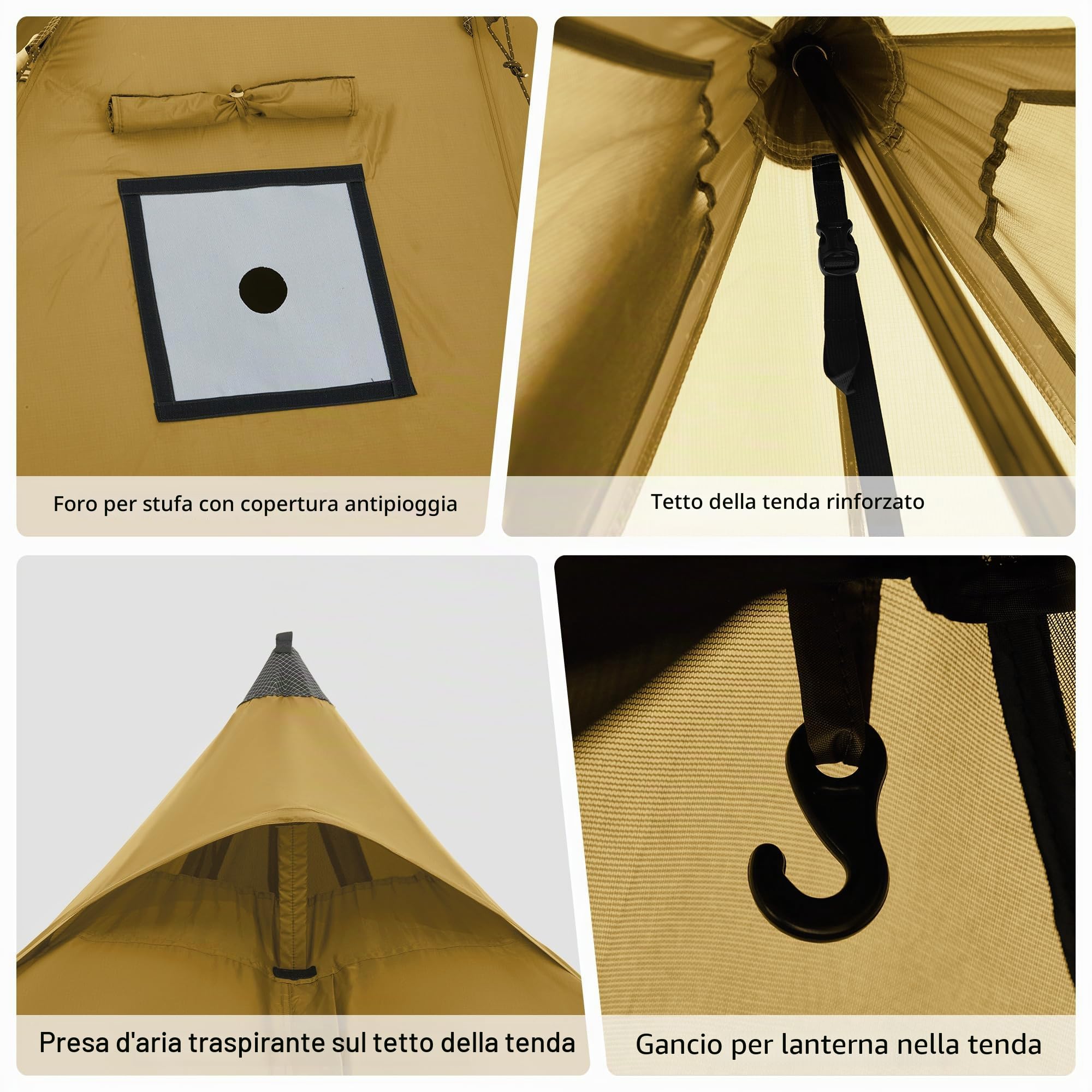 Naturehike Ranch Fire - Tenda termica per 2-4 persone, a piramide, per 4 stagioni, con attacco focolare, antivento, impermeabile, per viaggi invernali e riscaldamento