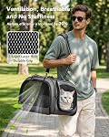 Pecute Bubble Cat Carrier with Clear Window for Cats and Puppy, Grey, M | 4-way opening breathable mesh, lockable zippers & washable mat, travel carrier bag