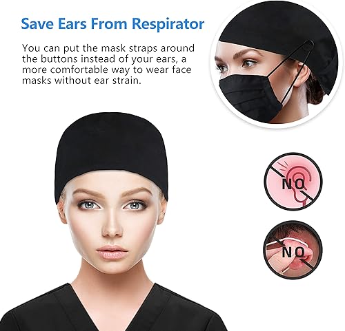 Miniatura 9 de QBA Gorra de trabajo ajustable con botón, gorro forrado de satén, gorro de trabajo de algodón, banda elástica para atar en la espalda, unisex