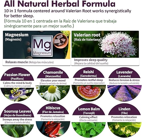 Miniatura 4 de Nurbetoxa Gotas de ayuda para dormir de raíz de valeriana, relajación de magnesio, Gotas de Citrato de Magnesio y Raiz de Valeriana y Flor de