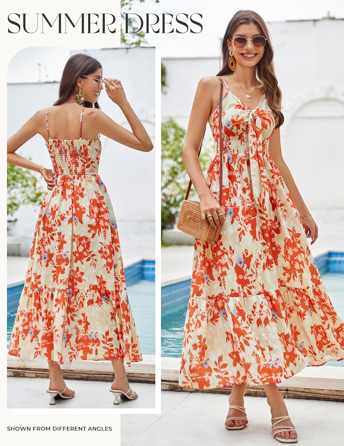 GRACE KARIN Women's 2026 Summer Maxi Dress Floral Tie Front Spaghetti Strap Casual Boho Beach Flowy Sundress with Pockets - Image 4