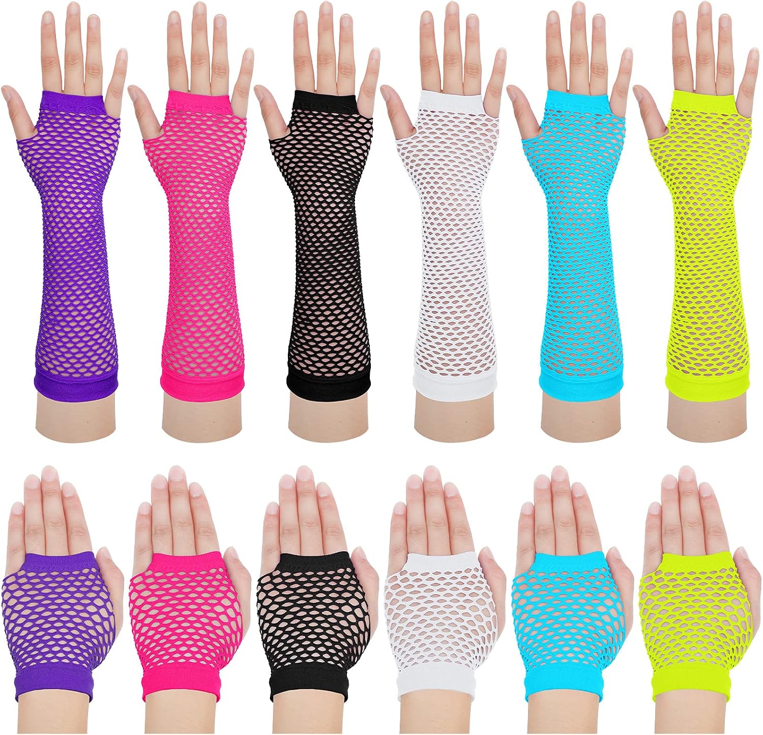 SATINIOR 80s 90s Fishnet Mesh Glove for Women Neon Fingerless Long Short Gloves for Halloween Party Cosplay Costume