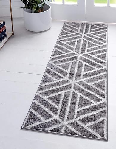 Unique Loom Matrix Trellis Collection - Alfombra de área con diseño (2 pies 7 pulgadas x 13 pies 1 pulgada, grismarfil)