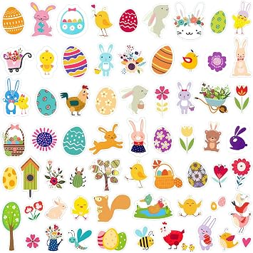 300 Pcs Easter Stickers for Kids, Easter Egg Bunny Stickers, Self-Adhesive Stickers for Easter Basket Stuffers Party Favors Decorations Gift Supplies