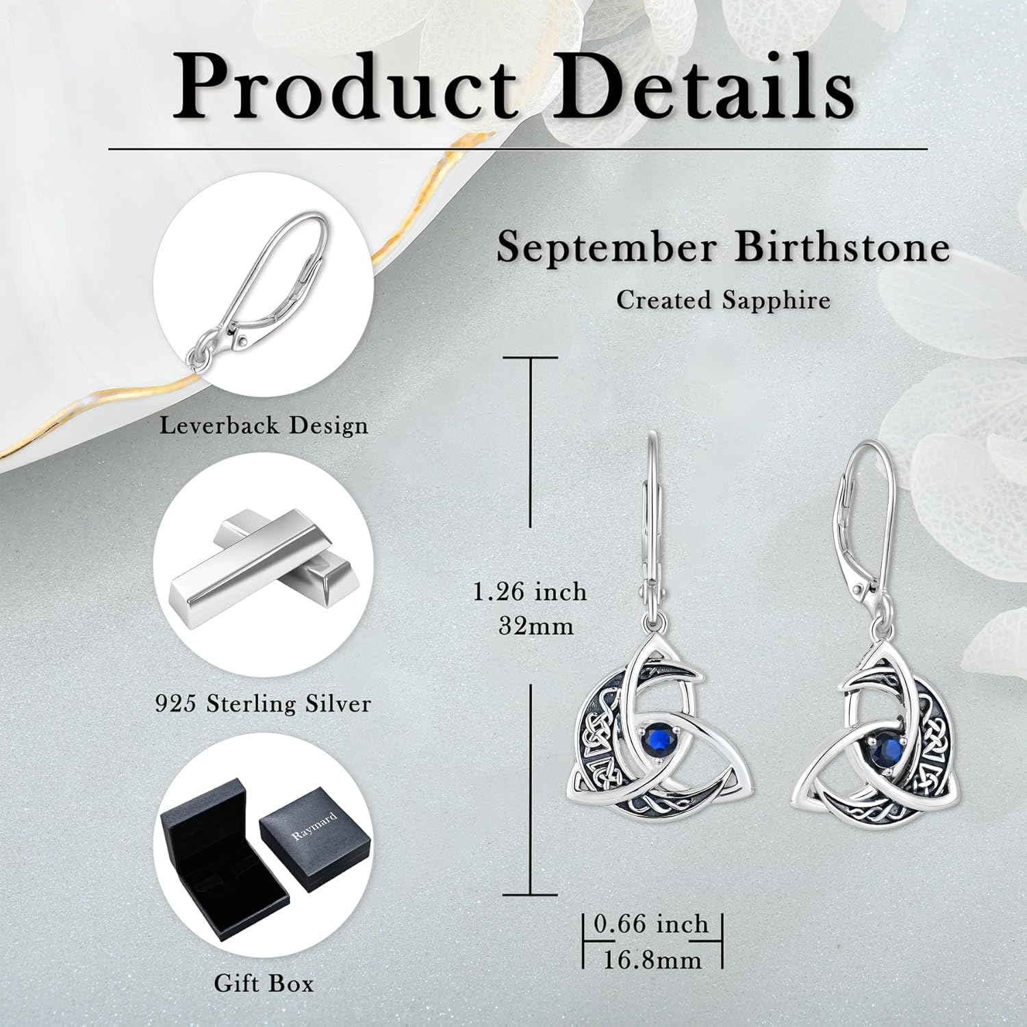 Trinity Celtic Knot Moon Leverback Earrings for Womens, 925 Sterling Silver Dangle Drop Round Gemstone Earrings, Irish Celtic Jewelry for Women - Image 6