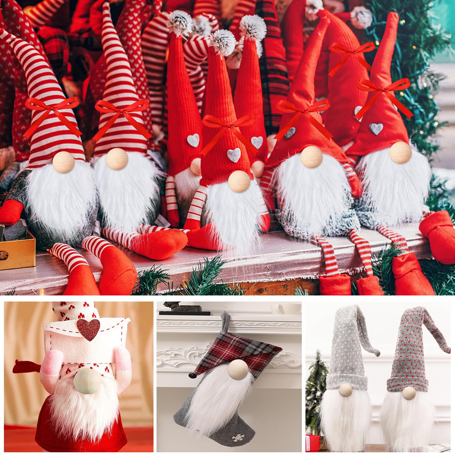 Bohue 6 PCS DIY Handmade Gnome Beard with 6 PCS Small Unfinished Wooden Balls Handmade Crafts Accessories for Christmas(White) - Image 4