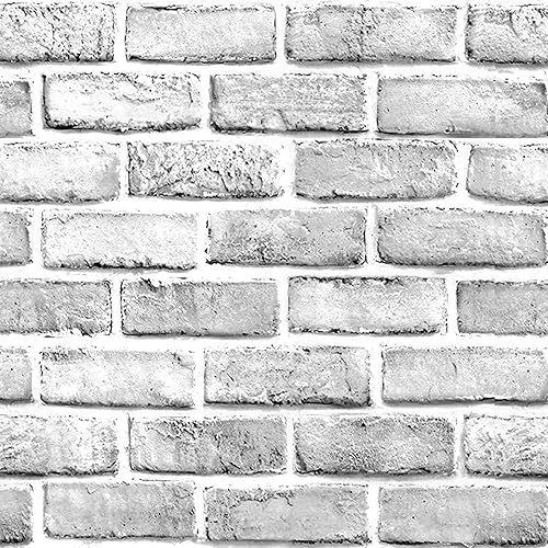 Shackcom Papel tapiz de ladrillo gris y blanco – 17.5 x 393 pulgadas | Vinilo autoadhesivo para despegar y pegar | Papel tapiz vintage impermeable |