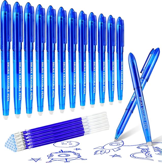 Friction pens, Erasable Gel Pens 12PCS Erasable Rollerball Pen and 20 Ballpen Refills, Ink Rub Out Pens Ballpoint Pen 0.7mm Tip for Adults Kids Students School Office Stationary Supplies Gifts(Blue)