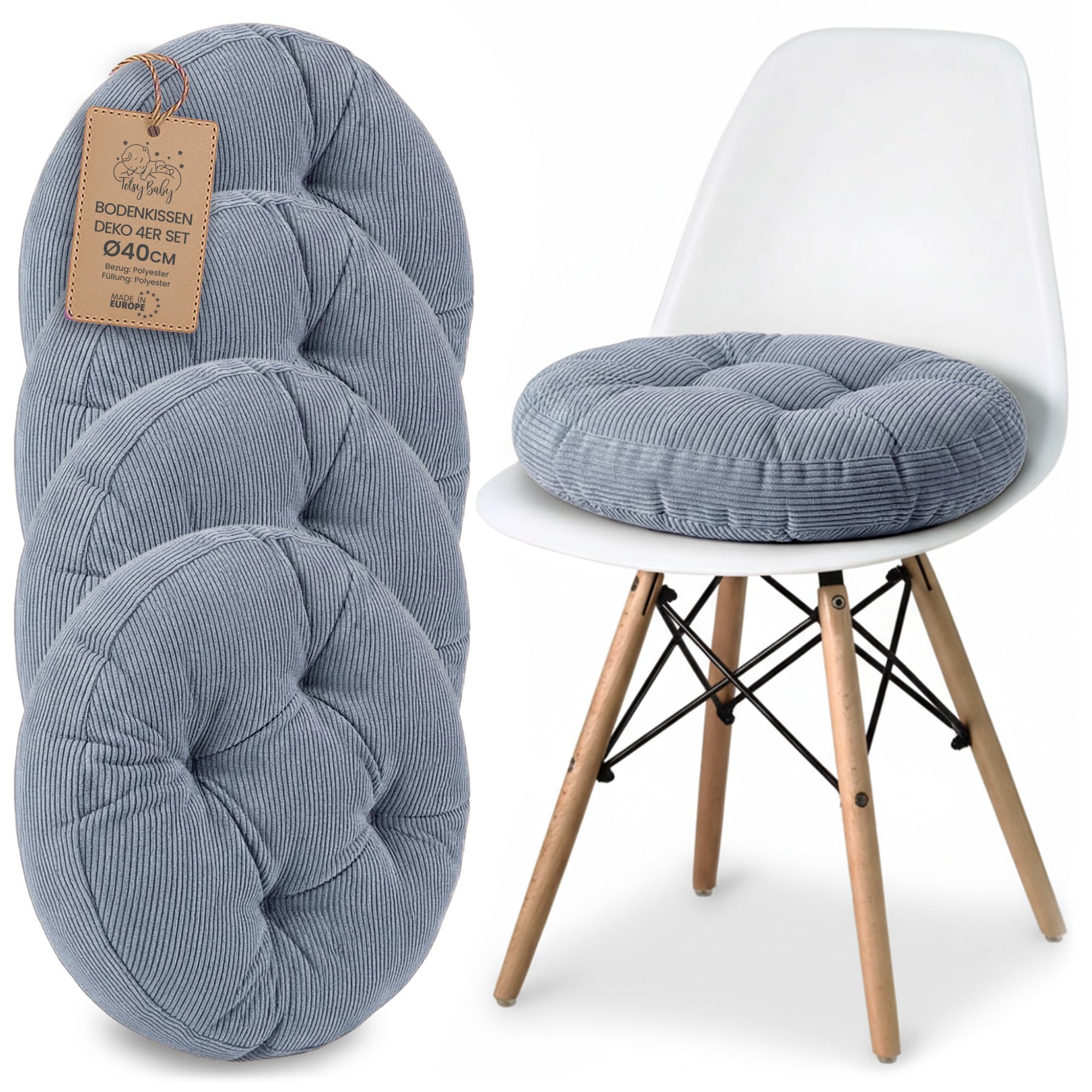 Amazinggirl Cojín Silla Comedor Redondo 40 cm - Juego de 4 Cojines para sillas Cocina Interior Asiento Acolchado Estilo escandinavo Suave Lavable Terciopelo acanelado Azul Vaquero