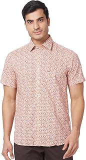 Colorplus Men's Tailored Fit Pure Cotton Print Pattern Spread Collar Half Sleeve Casual Shirt