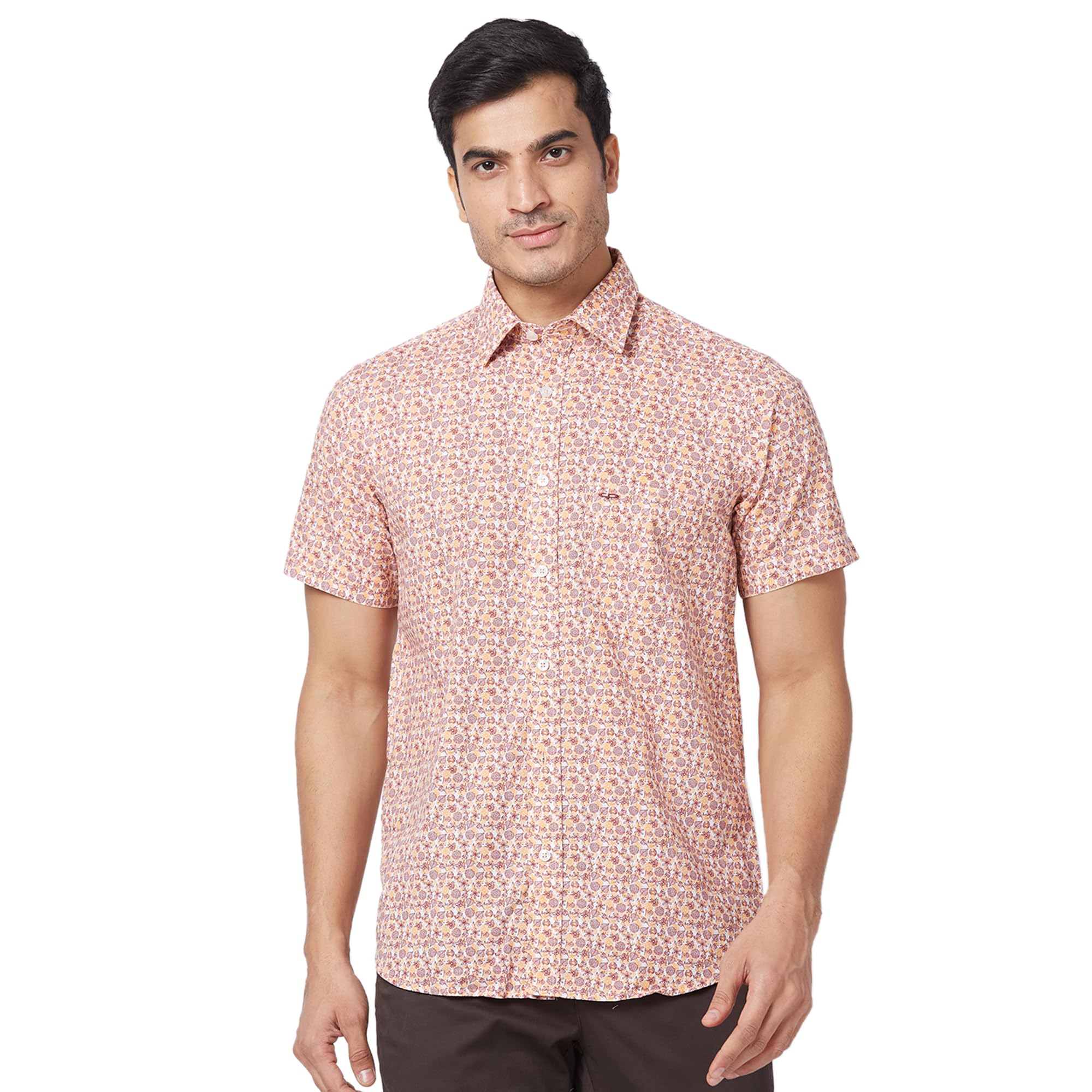 Men's Tailored Fit Pure Cotton Print Pattern Spread Collar Half Sleeve Casual Shirt-image-33