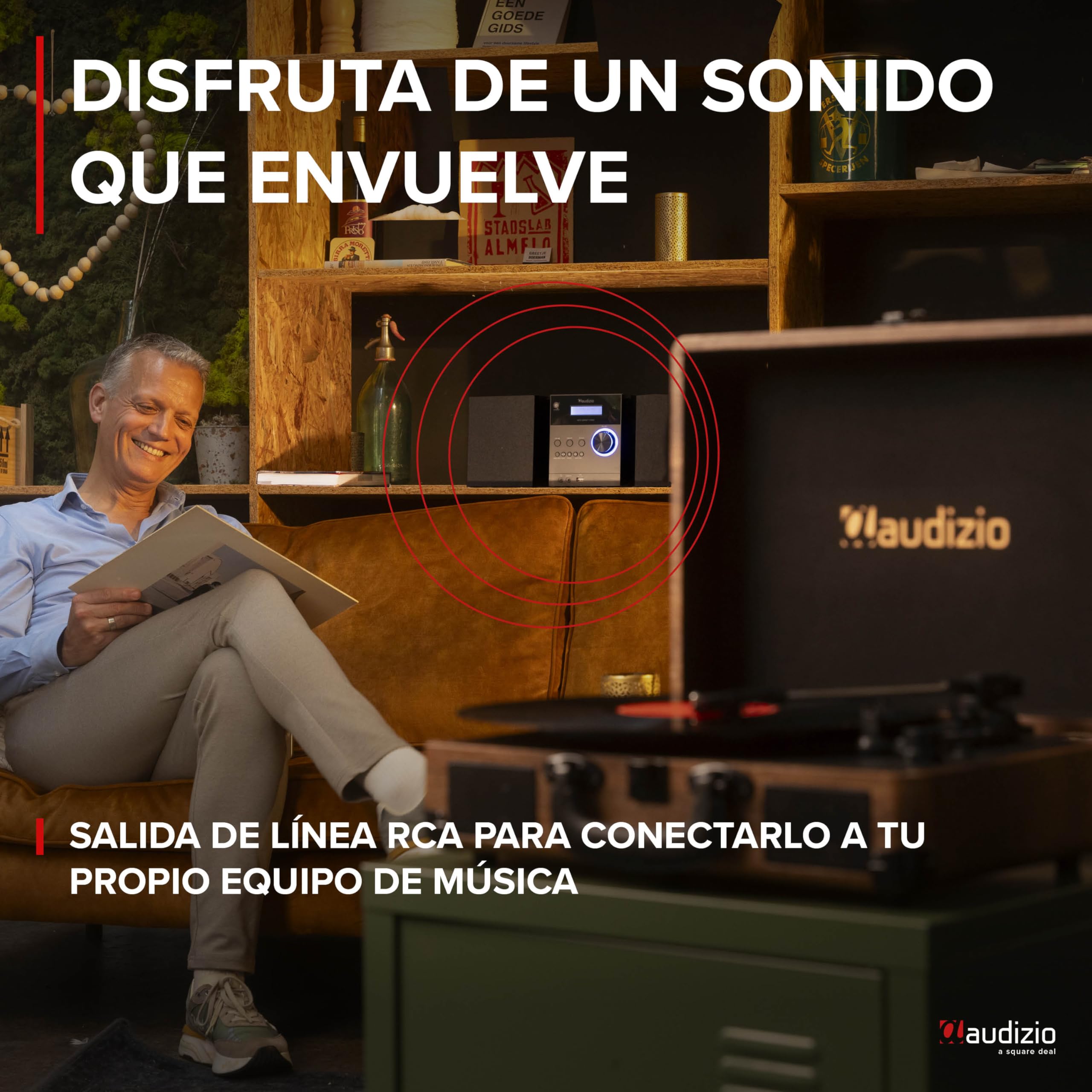 Audizio RP116W Tocadiscos de Vinilo Estilo Maletín con Bluetooth In/out, Altavoces Integrados, Codificación MP3 por USB y 3 Velocidades – Diseño Retro Compacto en Color Madera con Sonido Estéreo