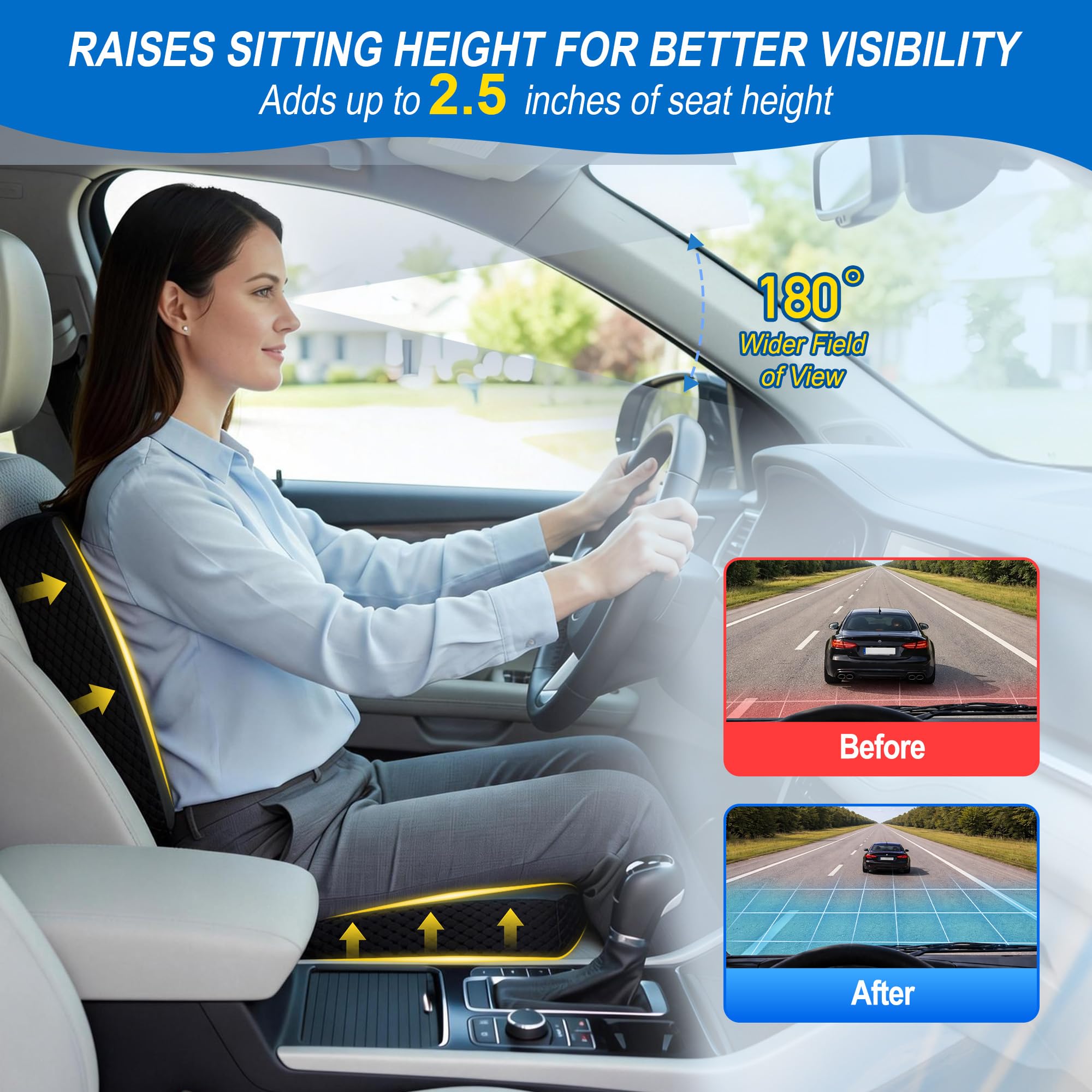 Cojines traseros y cojines de asiento: cojín de espuma viscoelástica para asiento de coche con cojín de apoyo lumbar para una conducción prolongada, cojín de silla de oficina para alivio del dolor