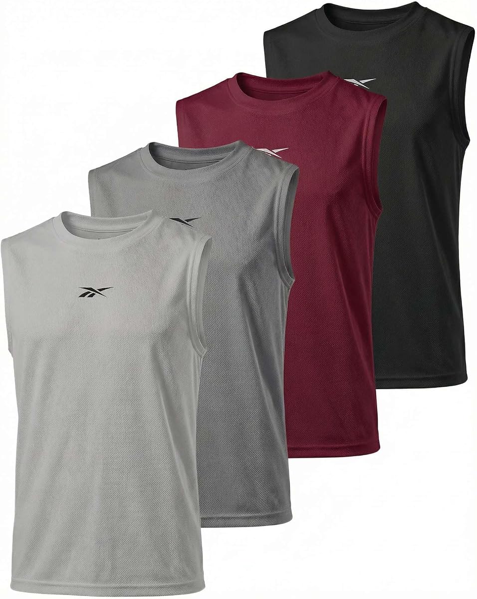 Reebok 4 Pack: Boys' Mesh Tank Tops Athletic Active Sleeveless Basketball Running Sports Training Gym Workout Muscle 6-18