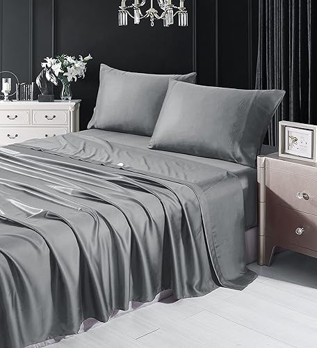 SOFTBEAR Juego de sábanas tamaño Queen, 4 piezas, 100% eucalipto, Tencel, extrasuave y absorbe la humedad para un buen sueño, sábana de cama