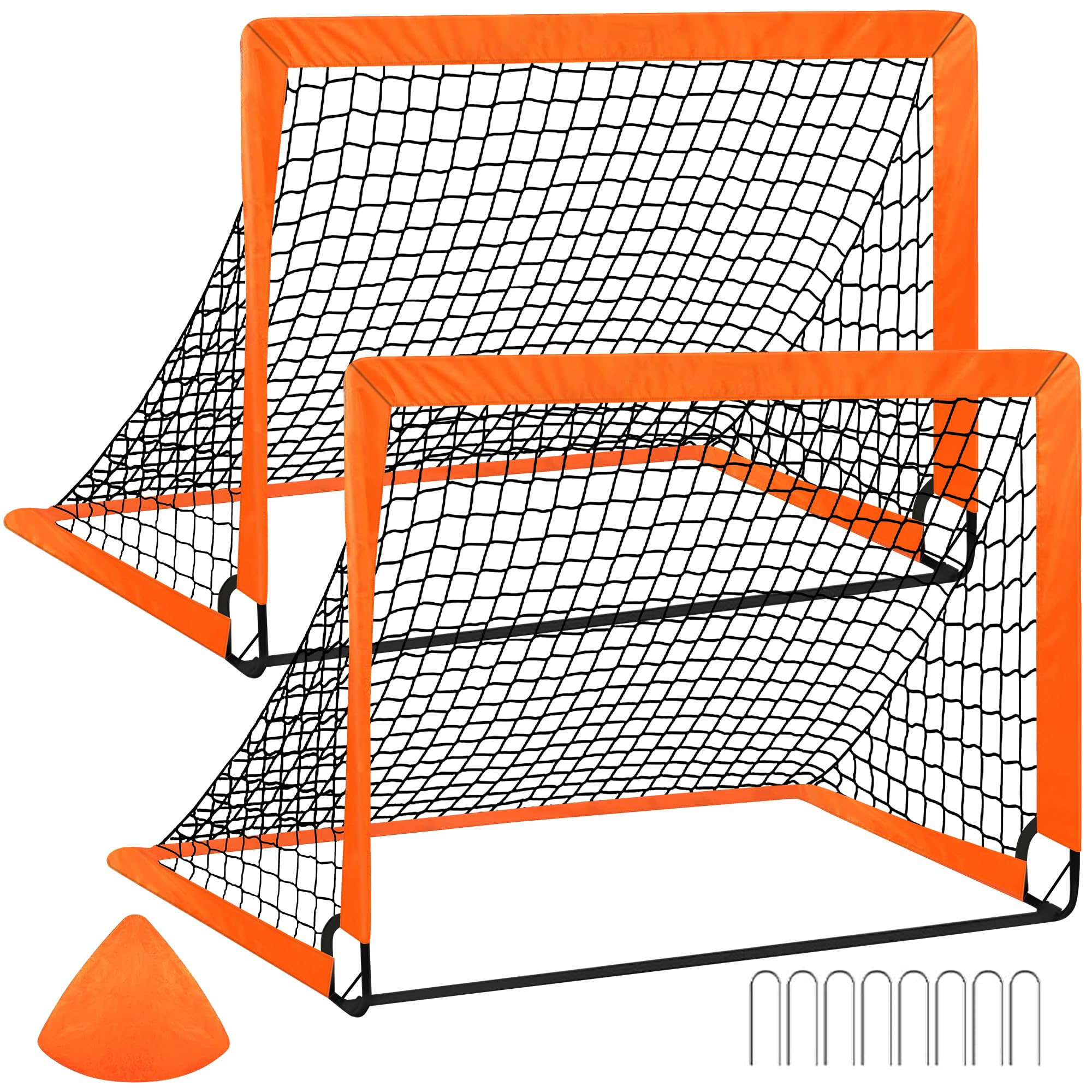 CATCHLUCK Fussballtore für Garten Kinder Fussballtor 2 In 1 Fussball Tor Pop Up Tor mit Schussloecher und Tragetasche, Bodennägeln (Orange1-120x90x90)