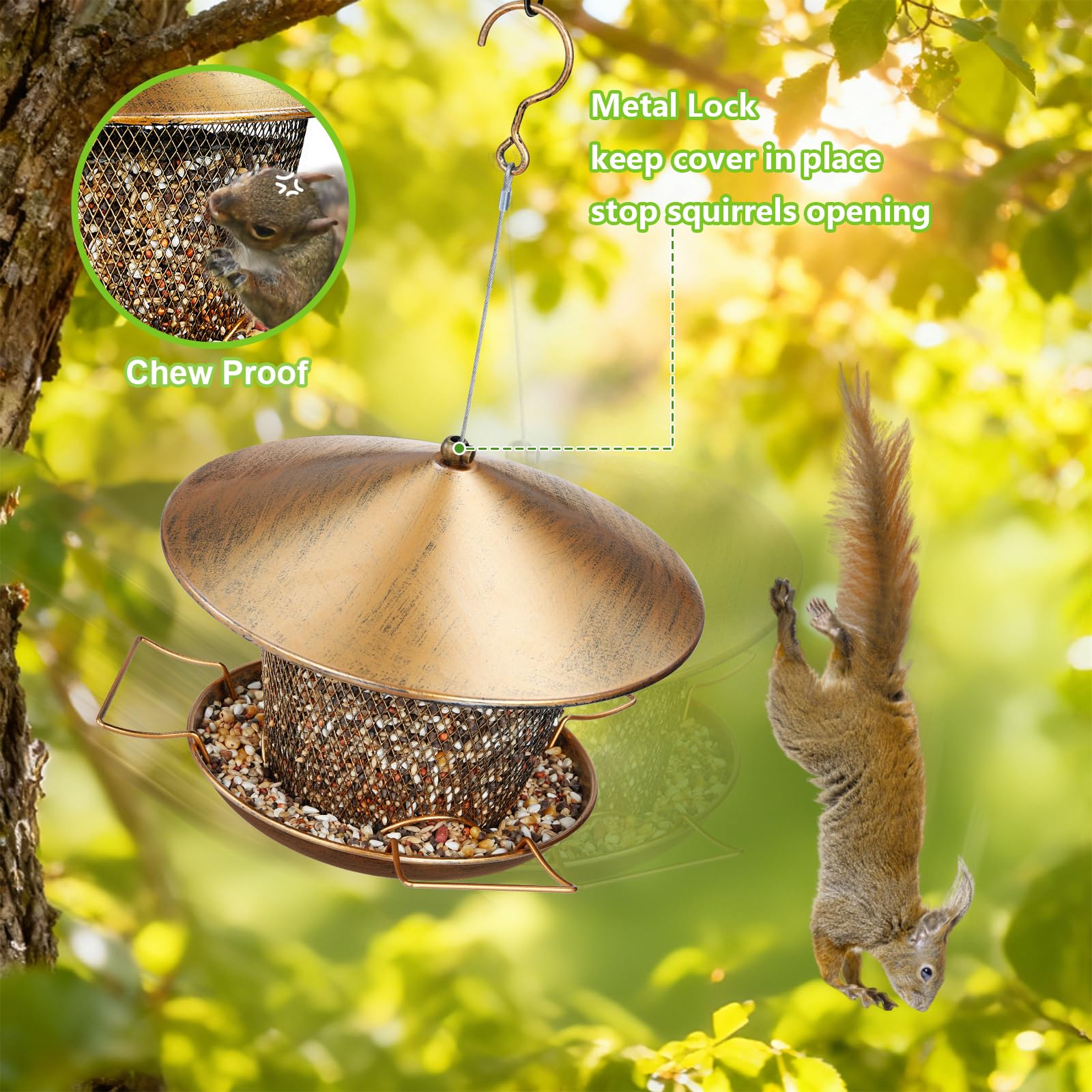 Samhe Bird Feeder for Outdoor Hanging, All Metal Weatherproof Wild Bird Feeder with 9.8" Roof, 3.5 LBs Seeds Capacity, Easy to Clean & Refill - image 5